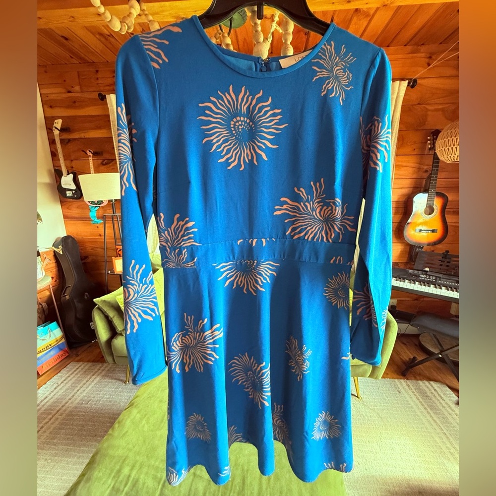 LOFT Teal Dress with Sunburst Design